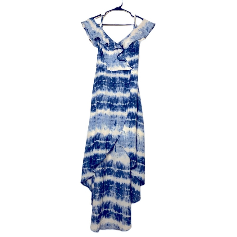 Macy’s BCX Off the Shoulder Ruffle Asymmetrical Blue Dress